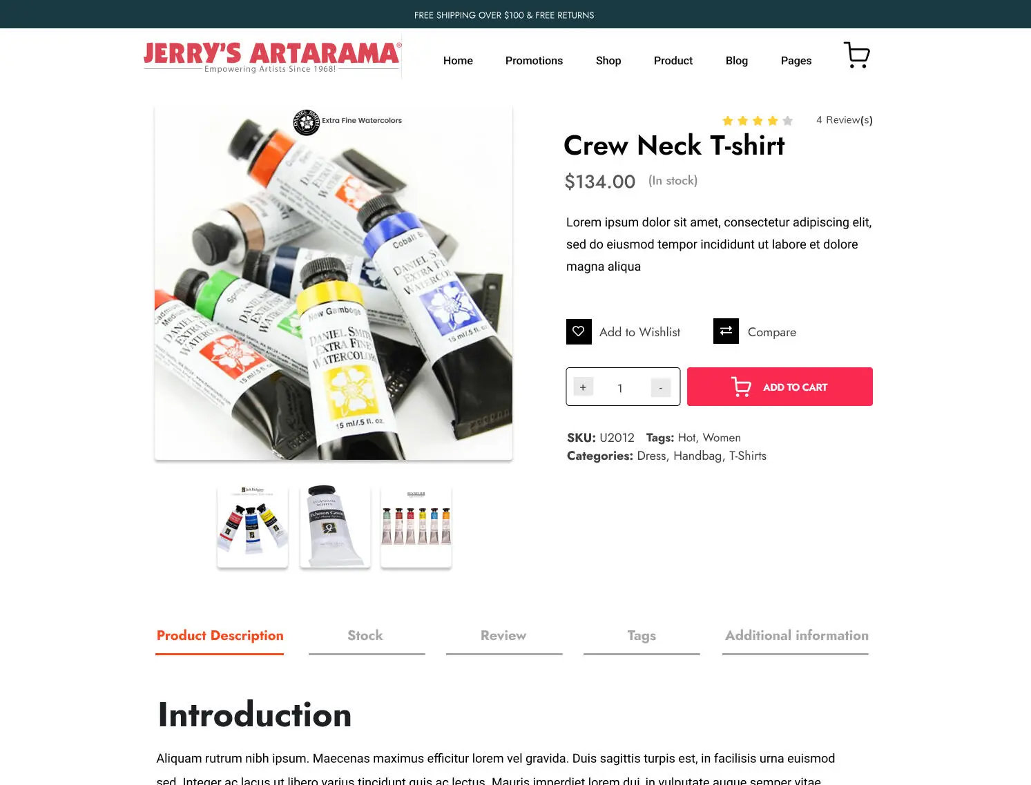 High-fidelity product page with add to cart, wishlist and compare actions