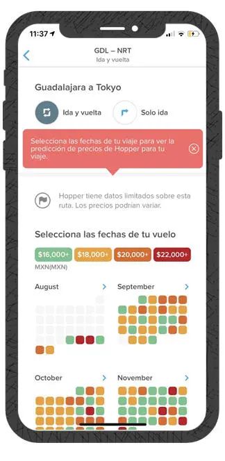 Competitor app screen — flight price calendar