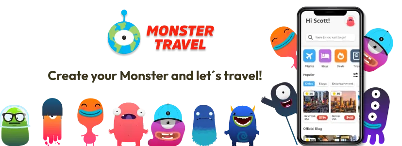 Monster Travel — logo, tagline and app preview