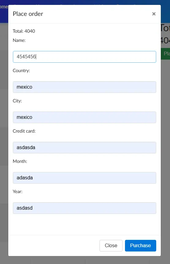 Checkout form with letters accepted in Credit Card, Month and Year