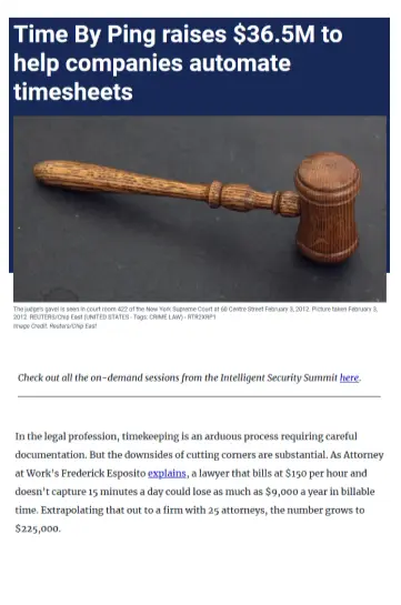 News article: Time By Ping raises $36.5M to help companies automate timesheets